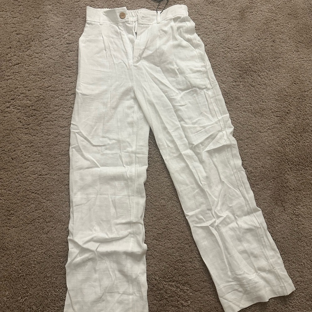 White Linen Wide-Leg Pants